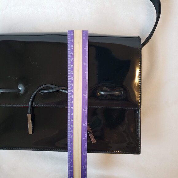 LIZ CLAIBORNE Shiny Patent Shoulder Bag Structured Retro Polka Dot Lining - Picture 12 of 15